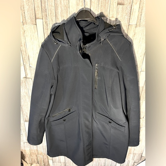 London Fog Jackets & Blazers - London Fog Water Resistant Removable Hood Softshell Jacket-Navy Blue -Women